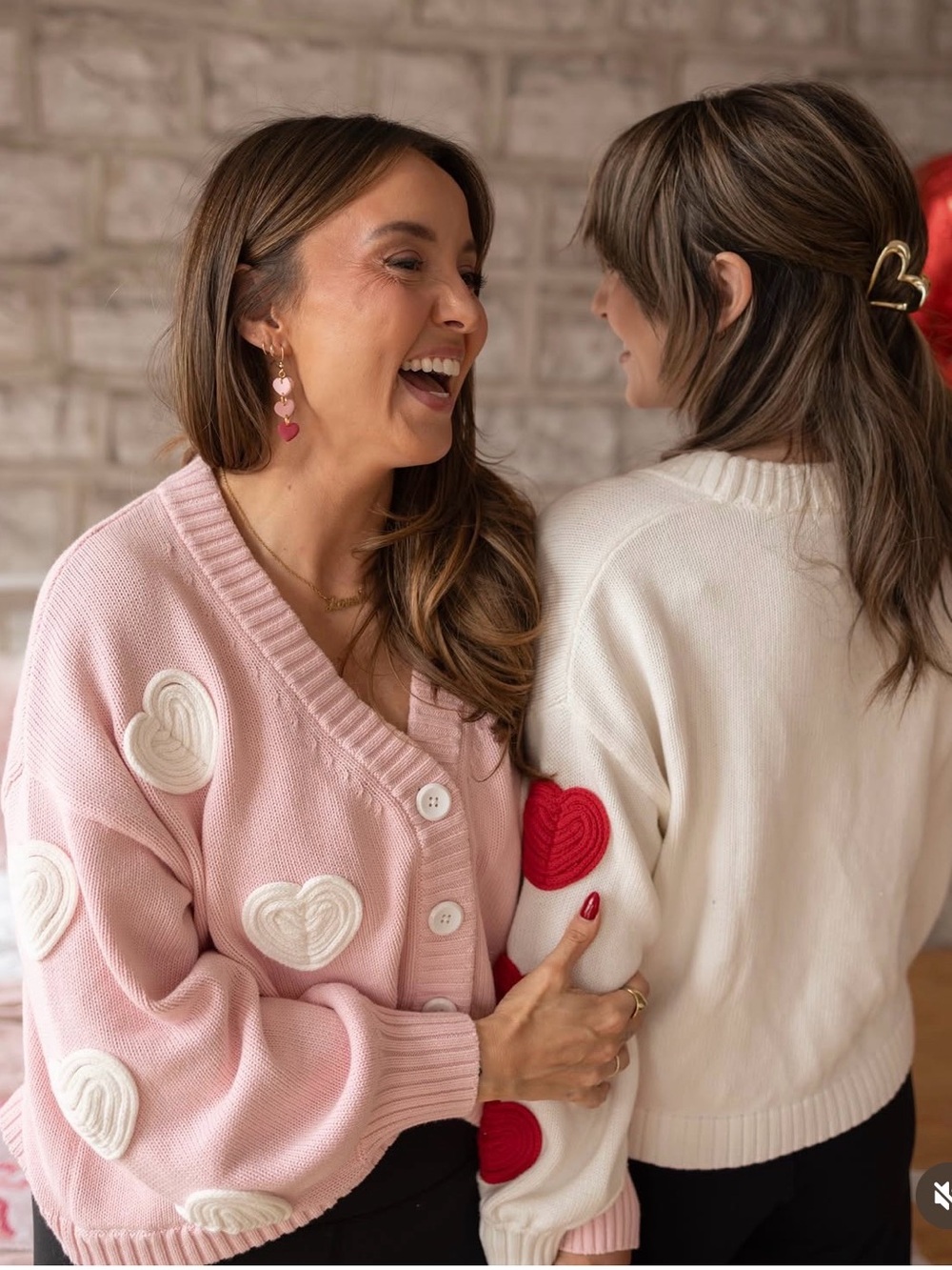Smash+Tess Adorable Pink Heart V-Neck Button Sweater—one size fits most - Picture 2 of 5